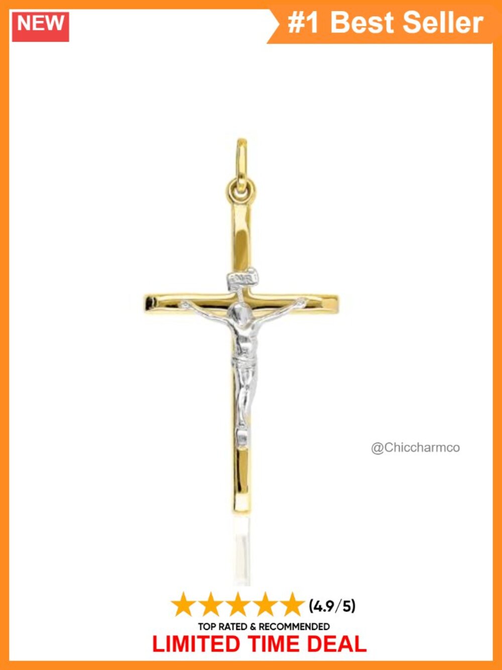 14k Two-Tone Gold Crucifix Cross Pendant Necklace Italian